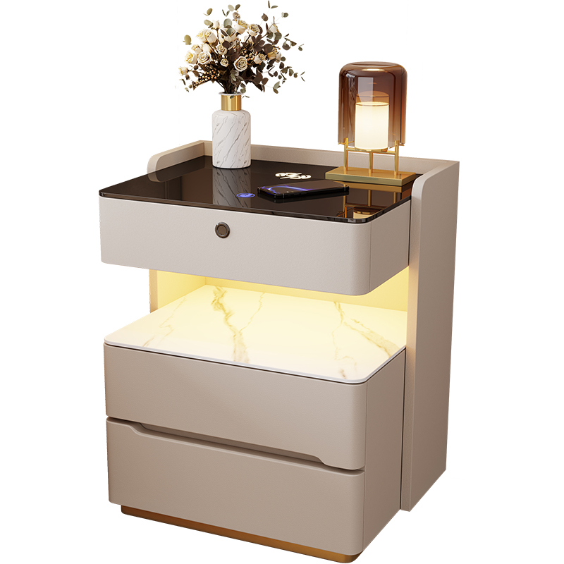 Nodic Light Luxury Smart Bedroom Nightstand with Wireless Charging Fingerprint Lock& Ambient Light - Image 3