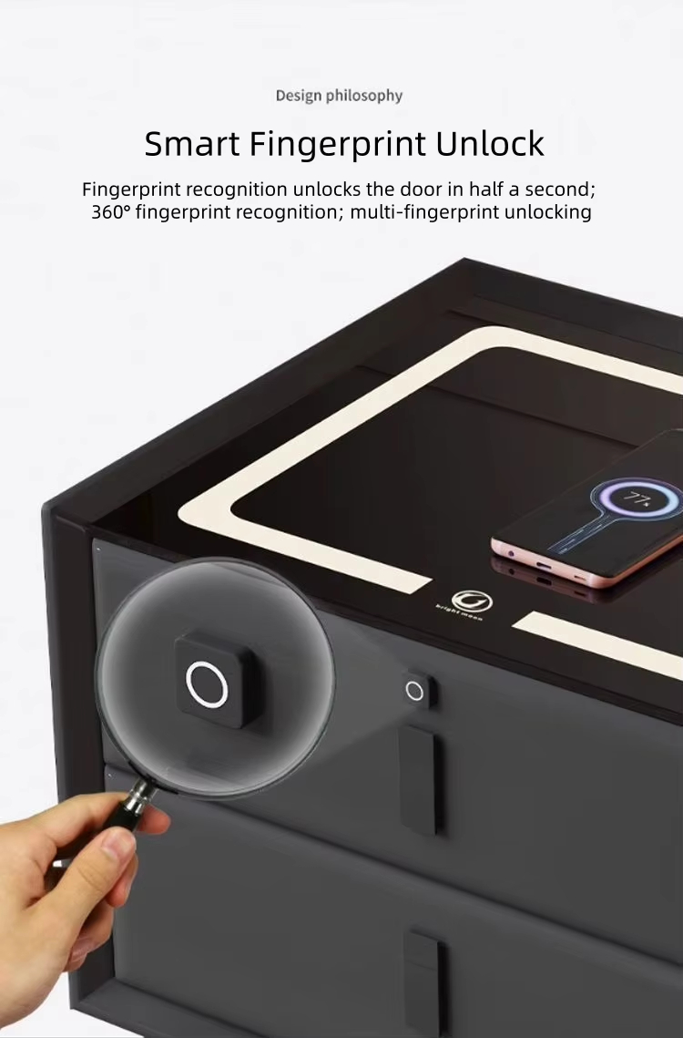 Light Gray Smart Bedside Table with LED Ambient Light & Wireless Charging Top, Modern 2-Drawer Solid Wood Storage Nightstand for Bedroom - Image 5