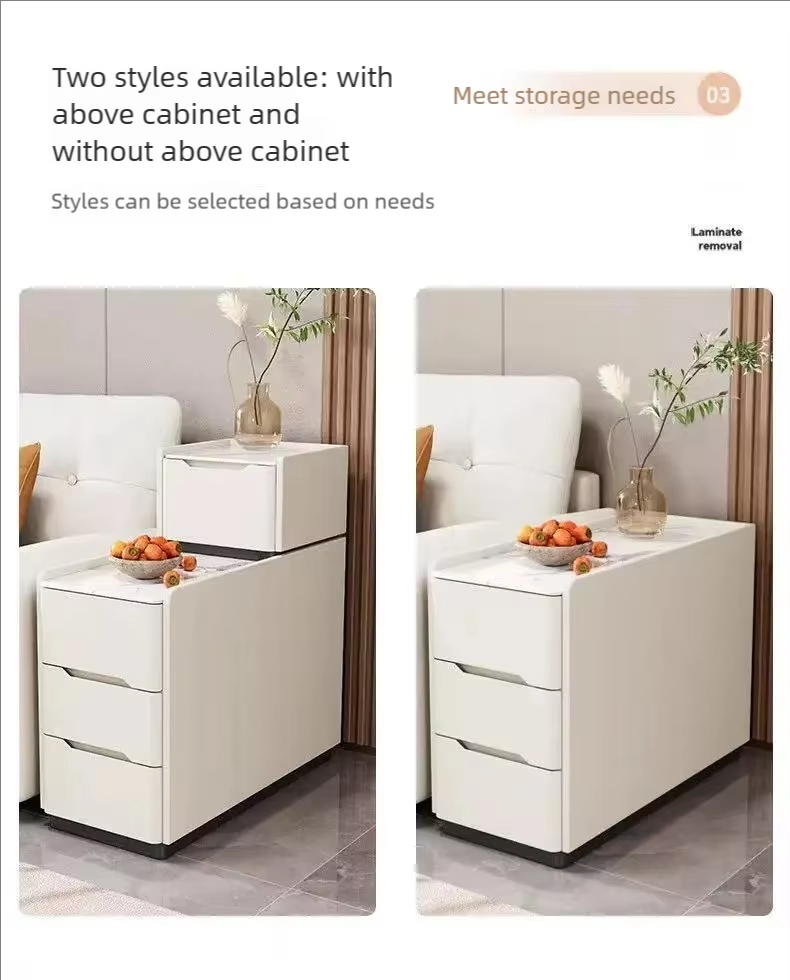 Cream Tiered Side Table with White Stone Tabletop Multi Drawer Sofa Side Storage Cabinet - Image 2
