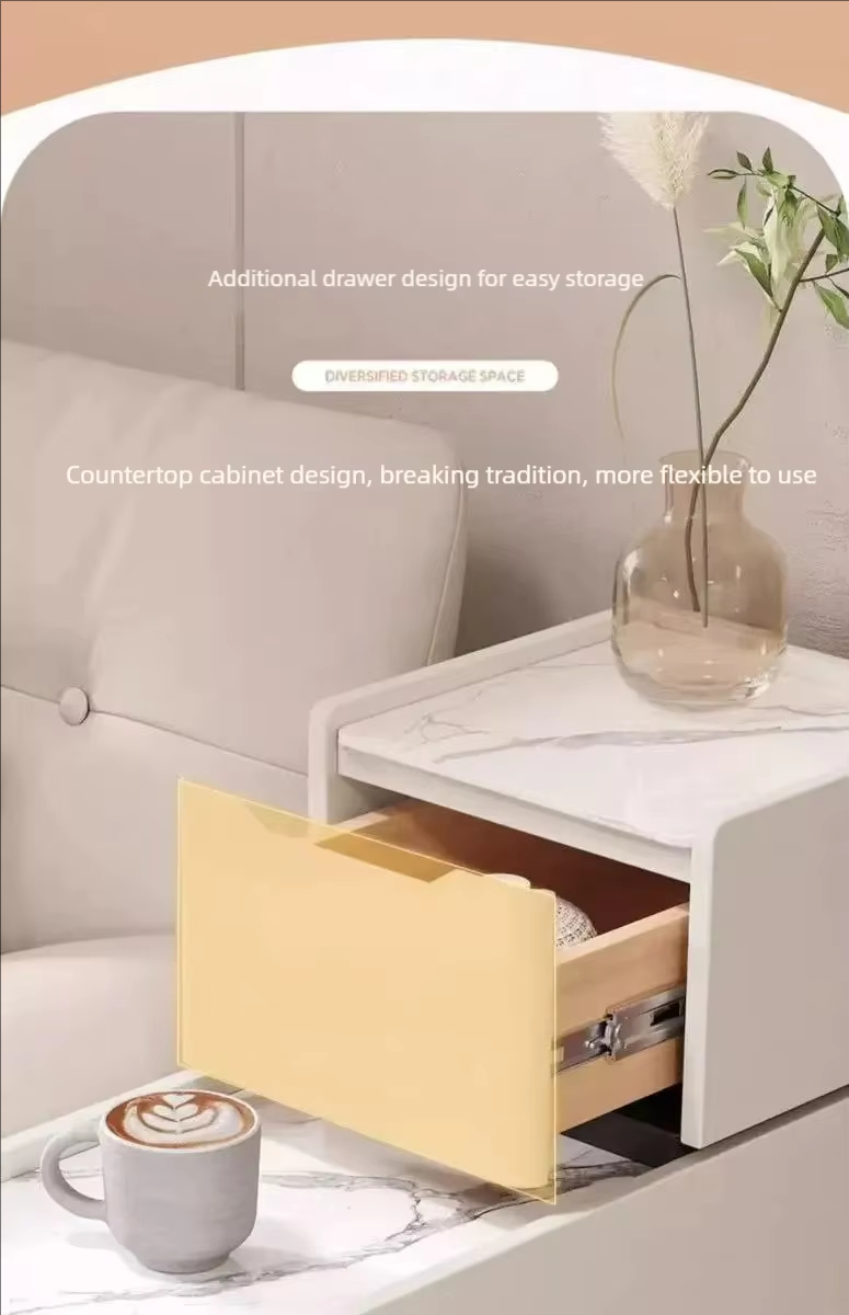 Cream Tiered Side Table with White Stone Tabletop Multi Drawer Sofa Side Storage Cabinet - Image 4