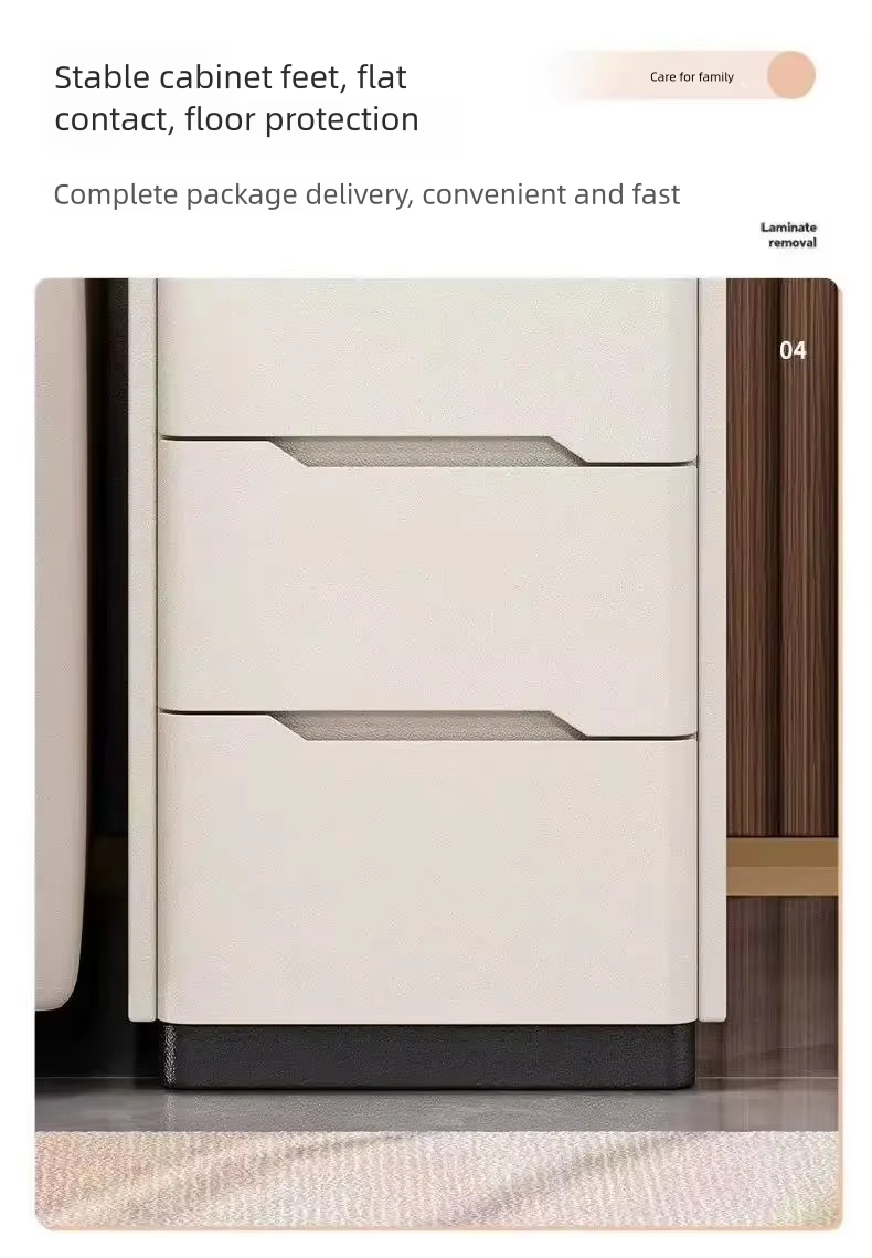 Cream Tiered Side Table with White Stone Tabletop Multi Drawer Sofa Side Storage Cabinet - Image 5
