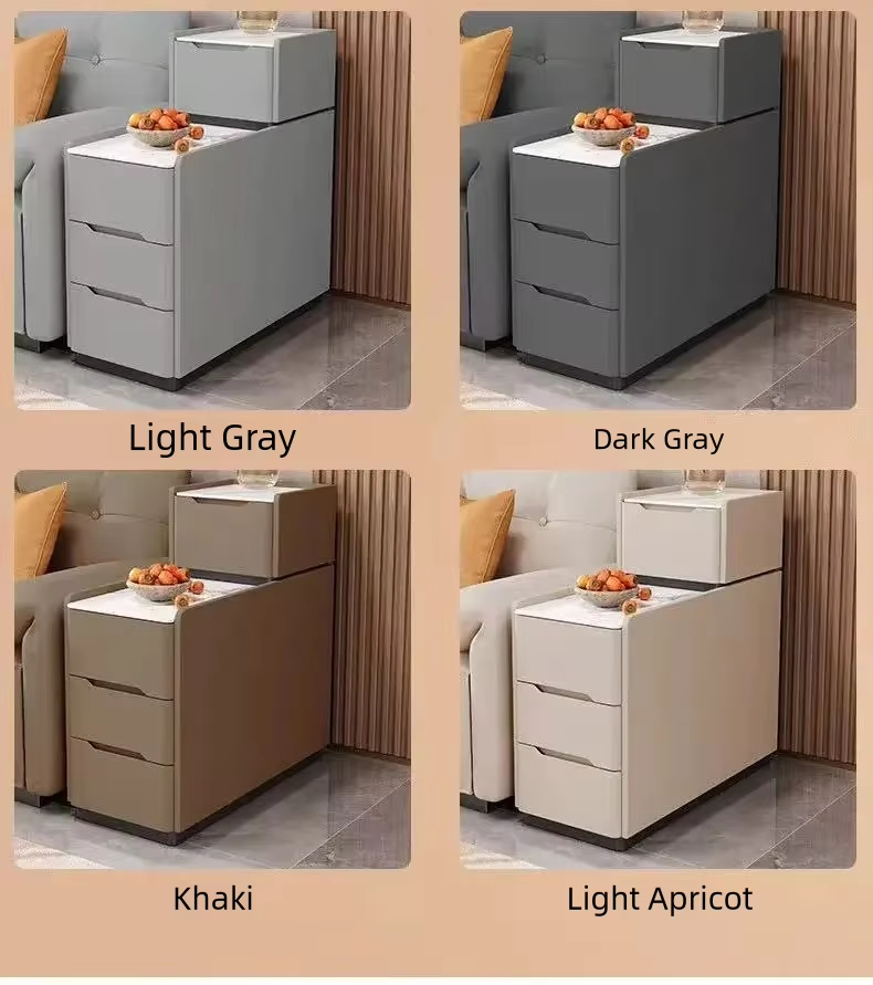 Cream Tiered Side Table with White Stone Tabletop Multi Drawer Sofa Side Storage Cabinet - Image 9