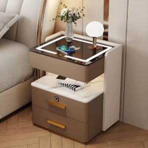 Light Luxury Smart Storage Bedside Table ,Elegant 2-Drawer Nightstand with Wireless Charging Blutooth Speaker