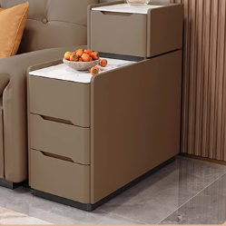 Cream Tiered Side Table with White Stone Tabletop Multi Drawer Sofa Side Storage Cabinet - Image 11