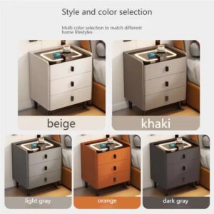 Multi-Color Smart Bedside Table with Wireless Charging, LED Ambient Light & Fingerprint Lock, Modern Solid Wood Storage Nightstand for Bedroom
