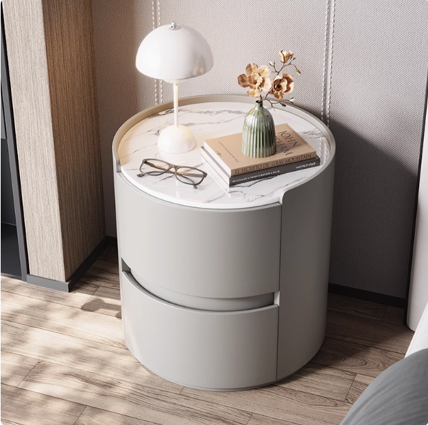 Modern Minimalist Sintered Stone Top Round Beside Table Storage Two Drawers for Bedroom - Image 3