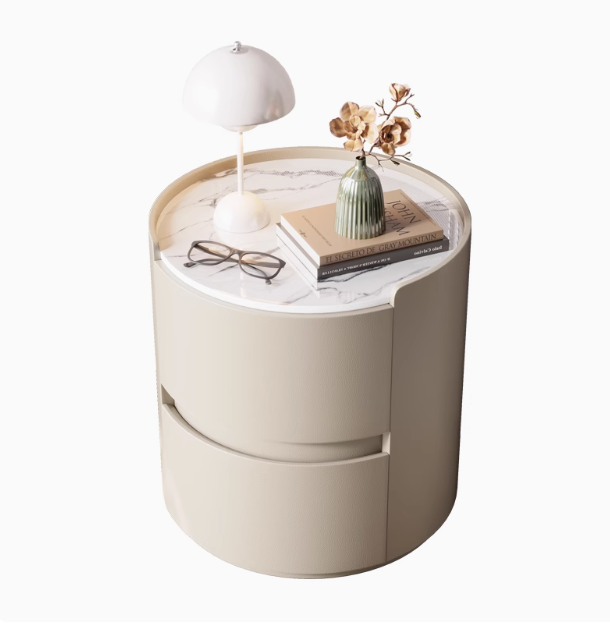 Modern Minimalist Sintered Stone Top Round Beside Table Storage Two Drawers for Bedroom - Image 5