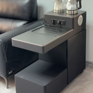 Minimalist Dark Grey Asymmetric Sofa Side Table Multi Layer Storage Side Table with Built-in Power Socket