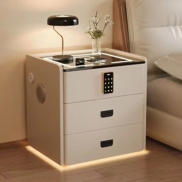 Cream Style Minimalist Three Drawer Bedroom Nightstand with Sensor Light Wireless Charging for Home or Hotel Use - Image 14