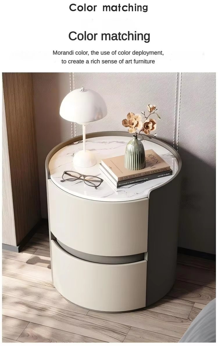 Modern Minimalist Sintered Stone Top Round Beside Table Storage Two Drawers for Bedroom - Image 13