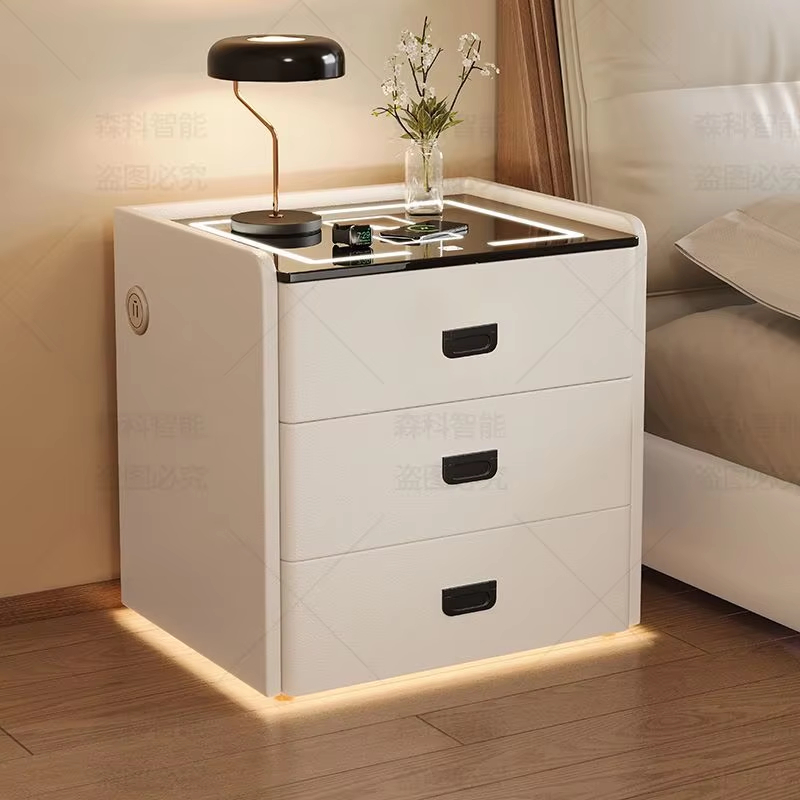 Cream Style Minimalist Three Drawer Bedroom Nightstand with Sensor Light Wireless Charging for Home or Hotel Use - Image 13