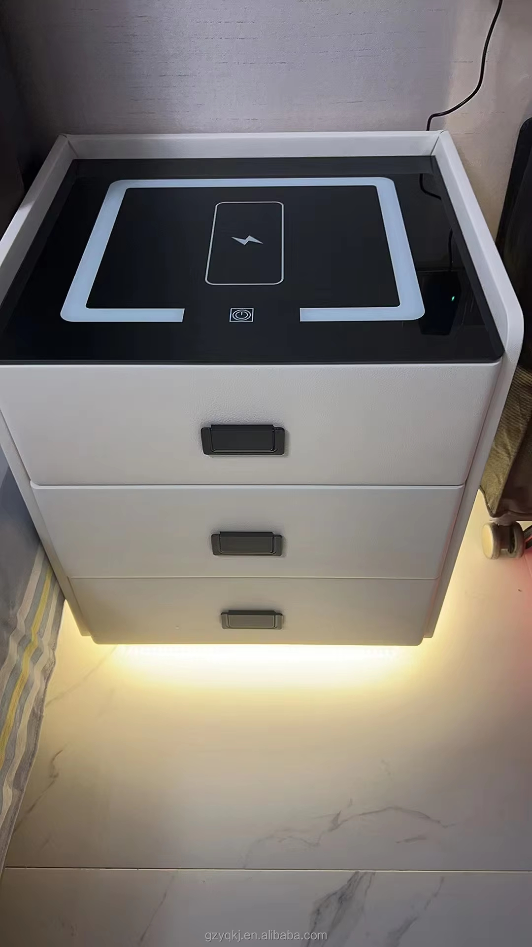 Cream Style Minimalist Three Drawer Bedroom Nightstand with Sensor Light Wireless Charging for Home or Hotel Use - Image 12