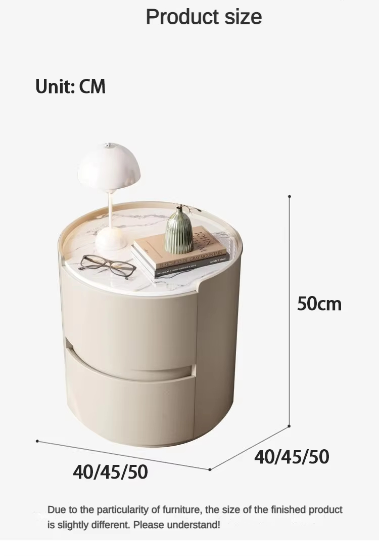 Modern Minimalist Sintered Stone Top Round Beside Table Storage Two Drawers for Bedroom - Image 14