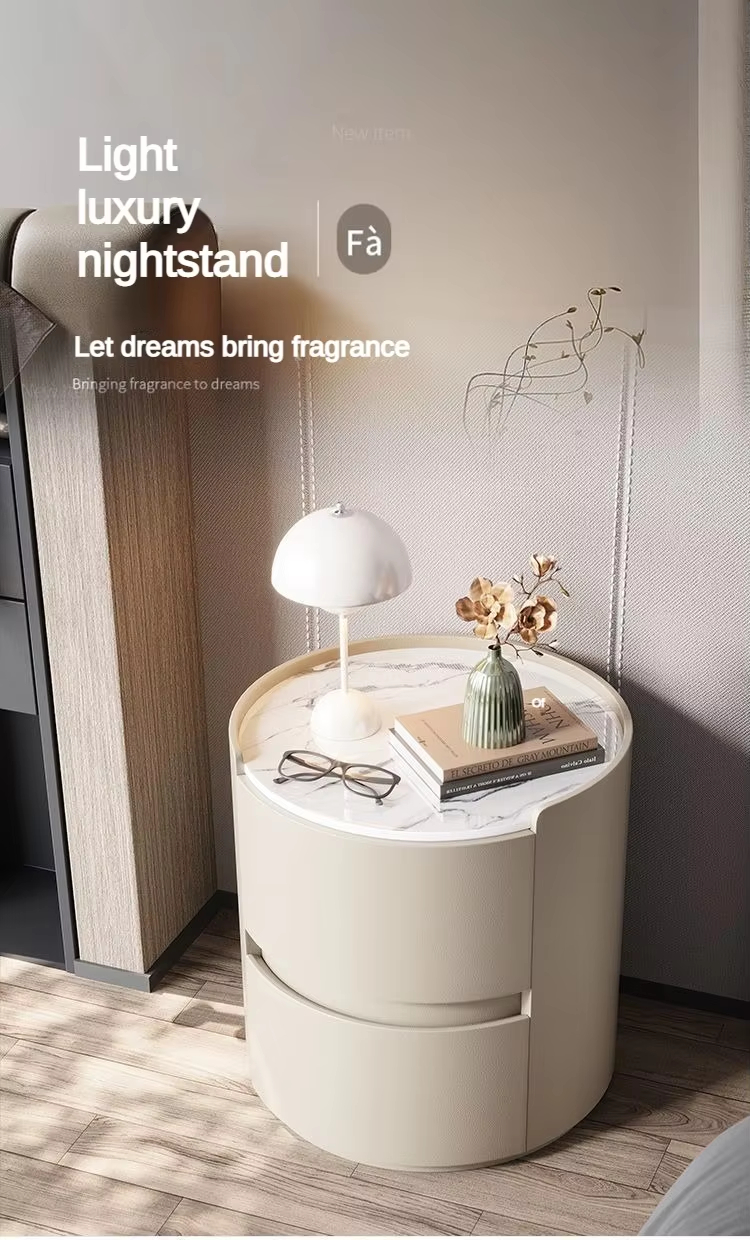 Modern Minimalist Sintered Stone Top Round Beside Table Storage Two Drawers for Bedroom - Image 6