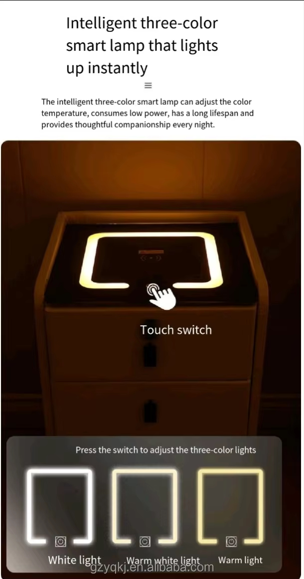 Cream Style Minimalist Three Drawer Bedroom Nightstand with Sensor Light Wireless Charging for Home or Hotel Use - Image 9
