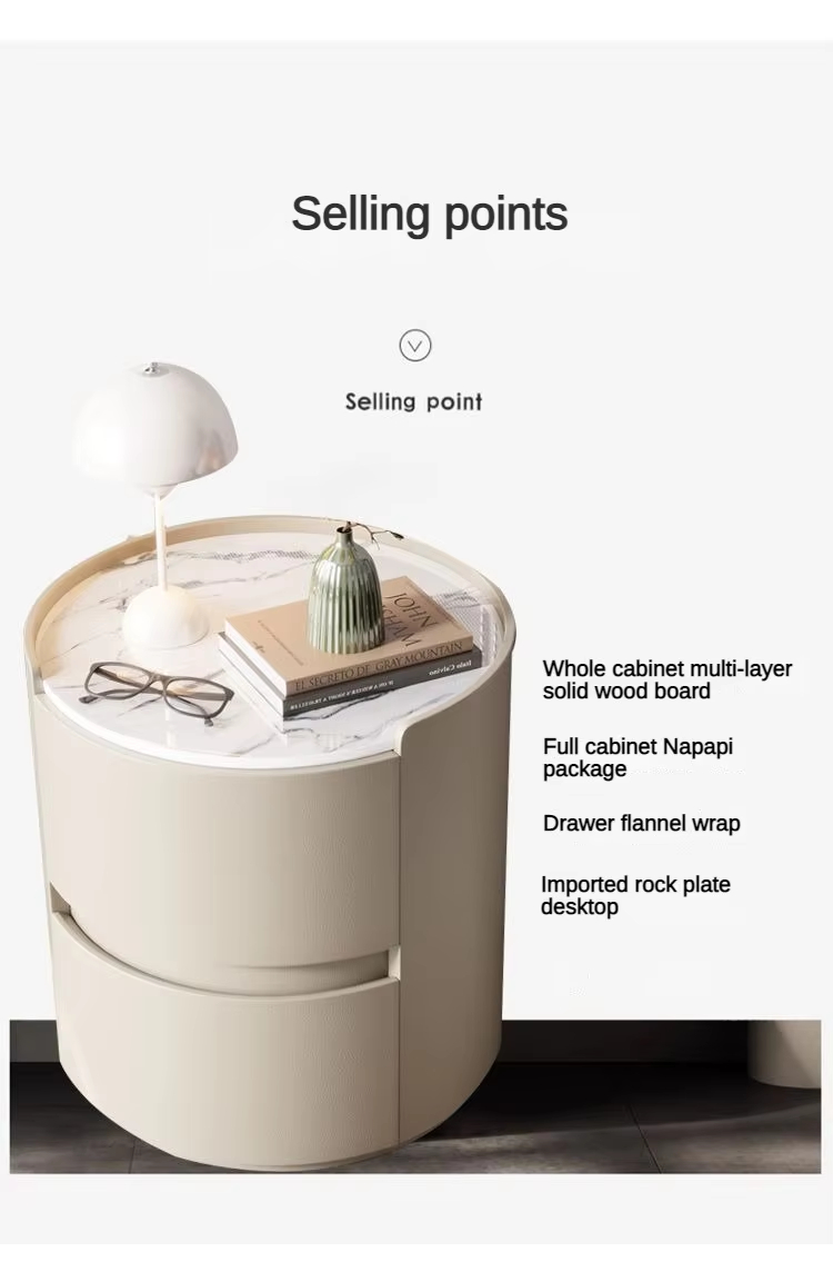Modern Minimalist Sintered Stone Top Round Beside Table Storage Two Drawers for Bedroom - Image 7