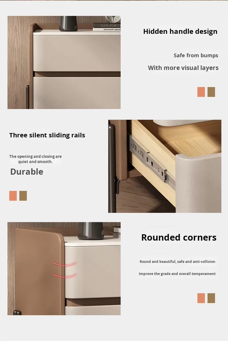 Modern Simple Two-Drawer Bedroom Storage Nightstand with Metal Support Legs Sintered Stone Top for Hotel or Home Use - Image 3