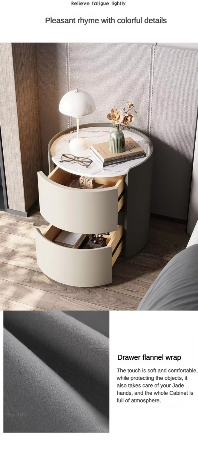 Modern Minimalist Sintered Stone Top Round Beside Table Storage Two Drawers for Bedroom - Image 8