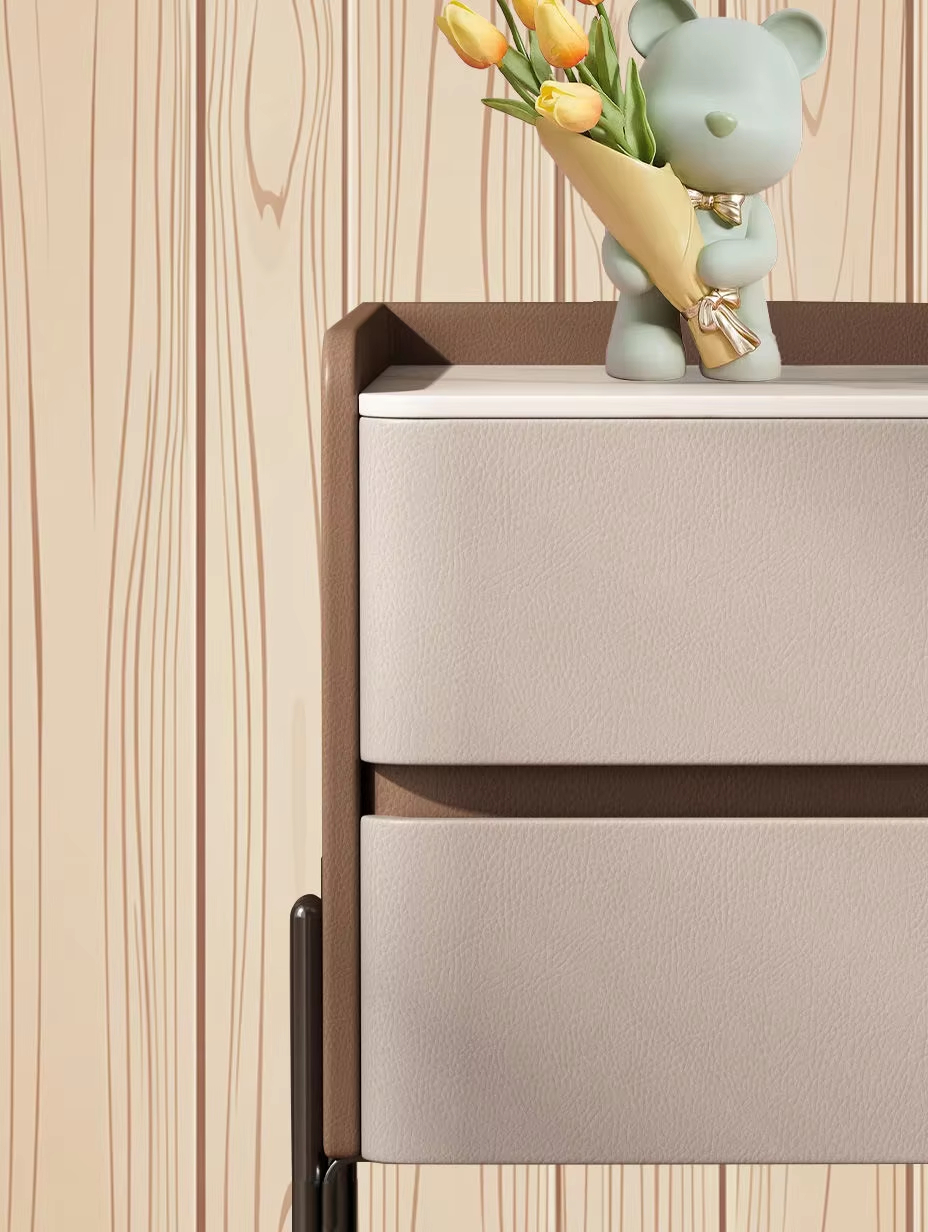 Modern Simple Two-Drawer Bedroom Storage Nightstand with Metal Support Legs Sintered Stone Top for Hotel or Home Use - Image 7