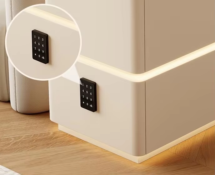 Modern Off White Tiered Smart Sofa Side Table Scratch Resistant Tabletop Multi Drawer Sofa Side Table with LED Light Strip Wireless Charging and Built-in Outlet - Image 6