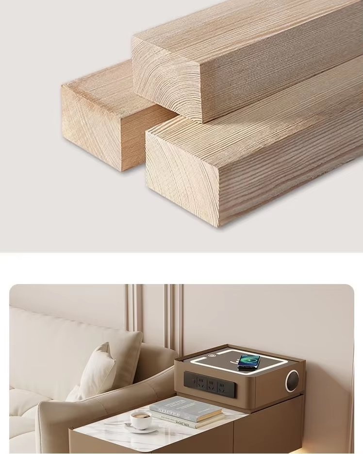 Modern Off White Tiered Smart Sofa Side Table Scratch Resistant Tabletop Multi Drawer Sofa Side Table with LED Light Strip Wireless Charging and Built-in Outlet - Image 9