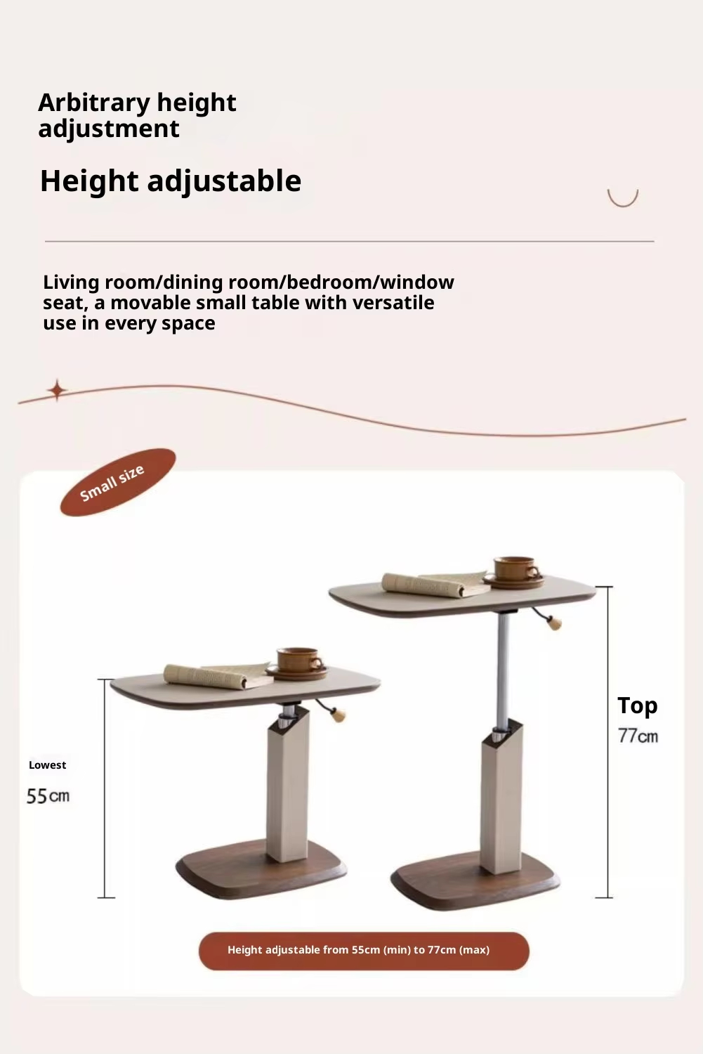Adjustable Height Side Table with Wood Grain Top & Leather Wrapped Support, Modern C-Shaped Sofa End Table - Image 10