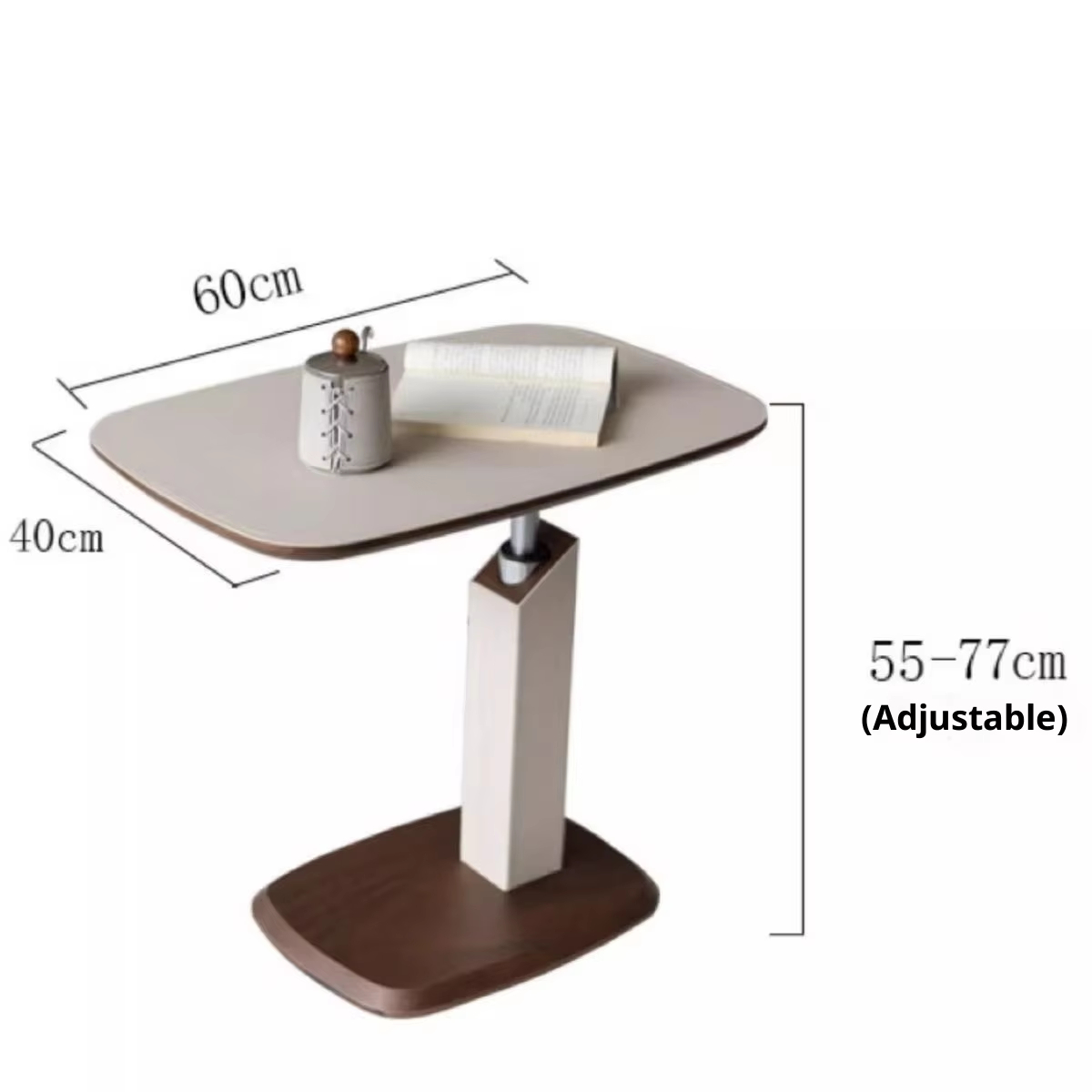 Adjustable Height Side Table with Wood Grain Top & Leather Wrapped Support, Modern C-Shaped Sofa End Table - Image 11