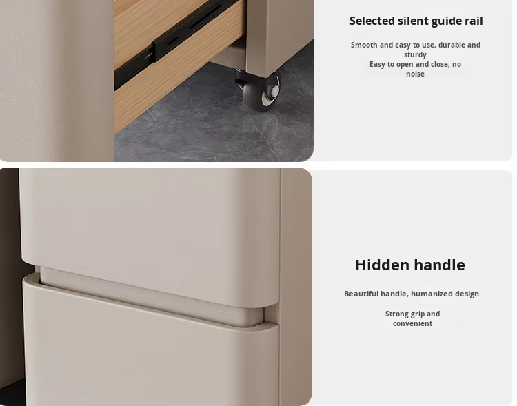 Modern Beige Upholstered Sofa Side Table Contrast Black Border White Stone Surface Two Drawer Storage Side Table - Image 10