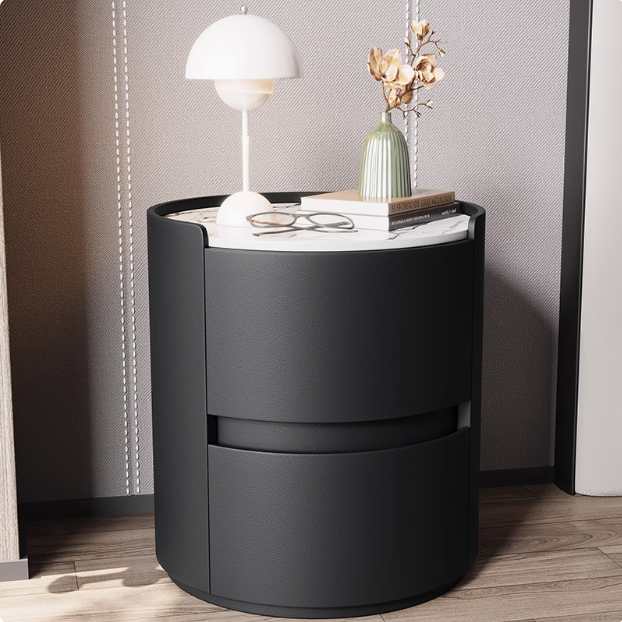 Modern Minimalist Sintered Stone Top Round Beside Table Storage Two Drawers for Bedroom - Image 2