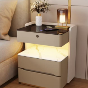 Nodic Light Luxury Smart Bedroom Nightstand with Wireless Charging Fingerprint Lock& Ambient Light