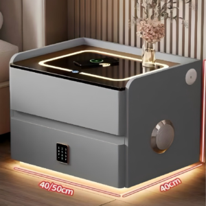 Modern Smart Minimalist Bedroom Nightstand with Fingerprint Lock Wireless Charging Bluetooth Speaker Apartment Bedside Table