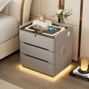 Elegant Bedroom Smart Nightstand with Wireless Charging Sensor Light USB Port for Hotel or Home Use