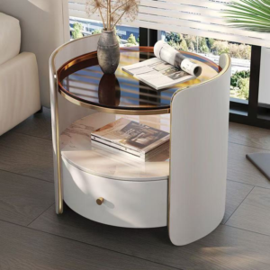 Modern Simple Curved Top Storage Bedside Table with Single Drawer Elegant Coffee Table