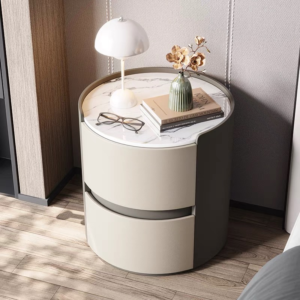 Modern Minimalist Sintered Stone Top Round Beside Table Storage Two Drawers for Bedroom