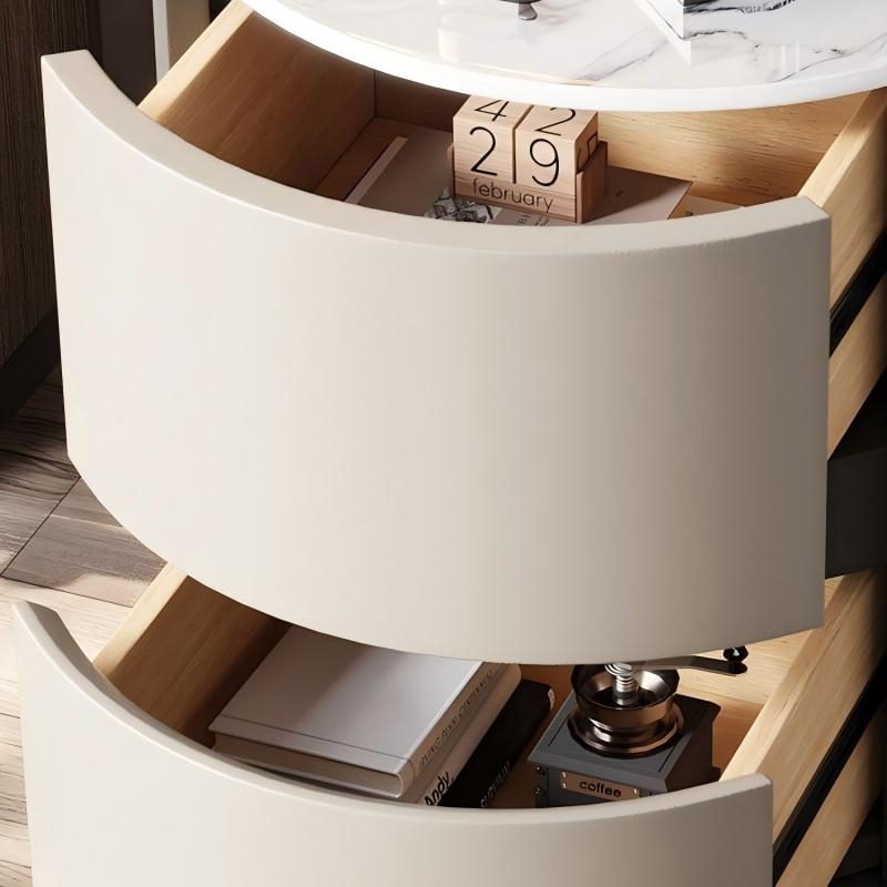 Modern Minimalist Sintered Stone Top Round Beside Table Storage Two Drawers for Bedroom - Image 15