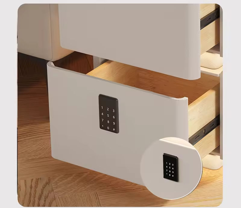 Modern Off White Tiered Smart Sofa Side Table Scratch Resistant Tabletop Multi Drawer Sofa Side Table with LED Light Strip Wireless Charging and Built-in Outlet - Image 12