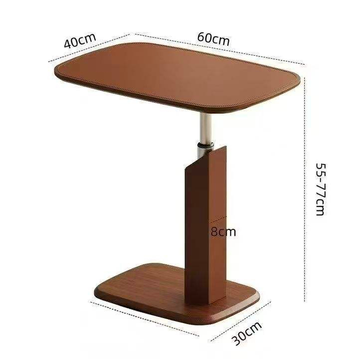 Adjustable Height Side Table with Wood Grain Top & Leather Wrapped Support, Modern C-Shaped Sofa End Table - Image 17
