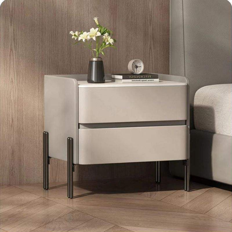 Modern Simple Two-Drawer Bedroom Storage Nightstand with Metal Support Legs Sintered Stone Top for Hotel or Home Use - Image 8
