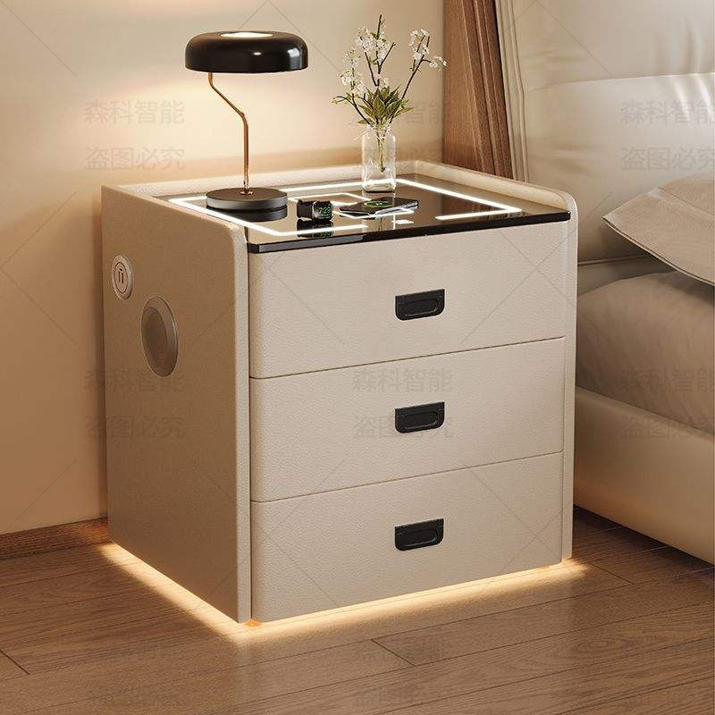 Cream Style Minimalist Three Drawer Bedroom Nightstand with Sensor Light Wireless Charging for Home or Hotel Use - Image 3