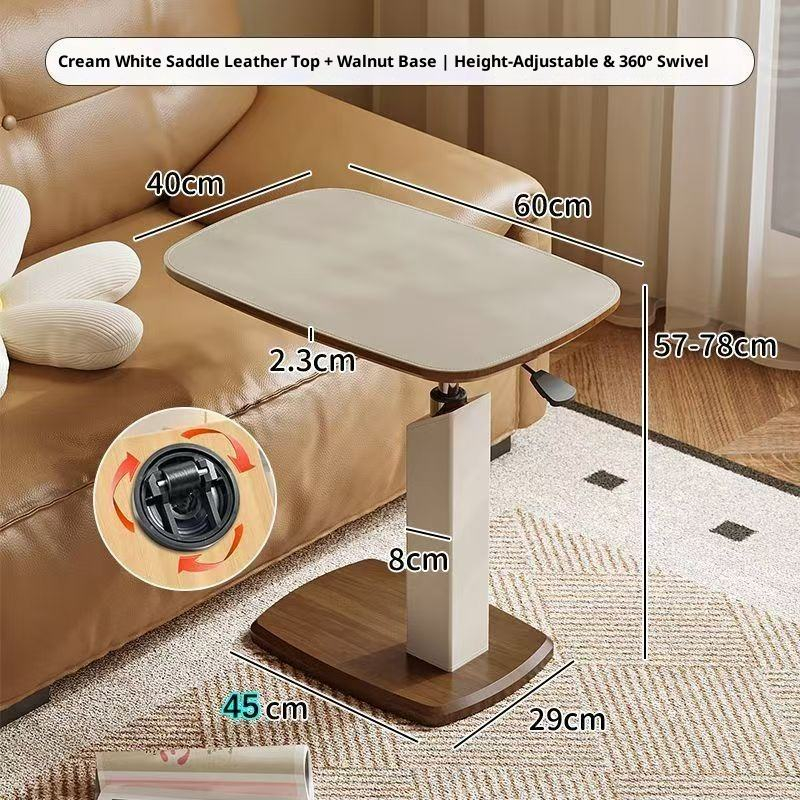 Adjustable Height Side Table with Wood Grain Top & Leather Wrapped Support, Modern C-Shaped Sofa End Table - Image 19