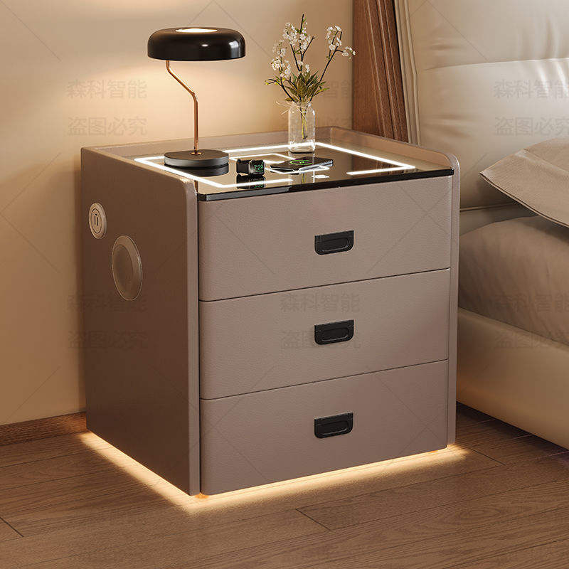 Cream Style Minimalist Three Drawer Bedroom Nightstand with Sensor Light Wireless Charging for Home or Hotel Use - Image 4