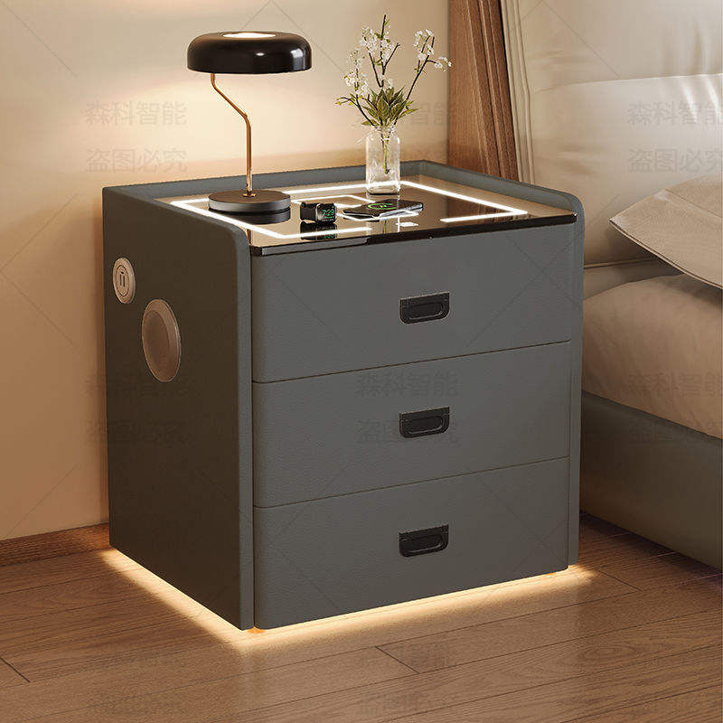 Cream Style Minimalist Three Drawer Bedroom Nightstand with Sensor Light Wireless Charging for Home or Hotel Use - Image 5