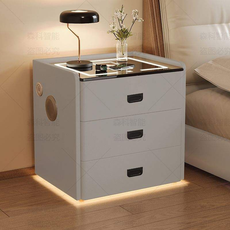Cream Style Minimalist Three Drawer Bedroom Nightstand with Sensor Light Wireless Charging for Home or Hotel Use - Image 6