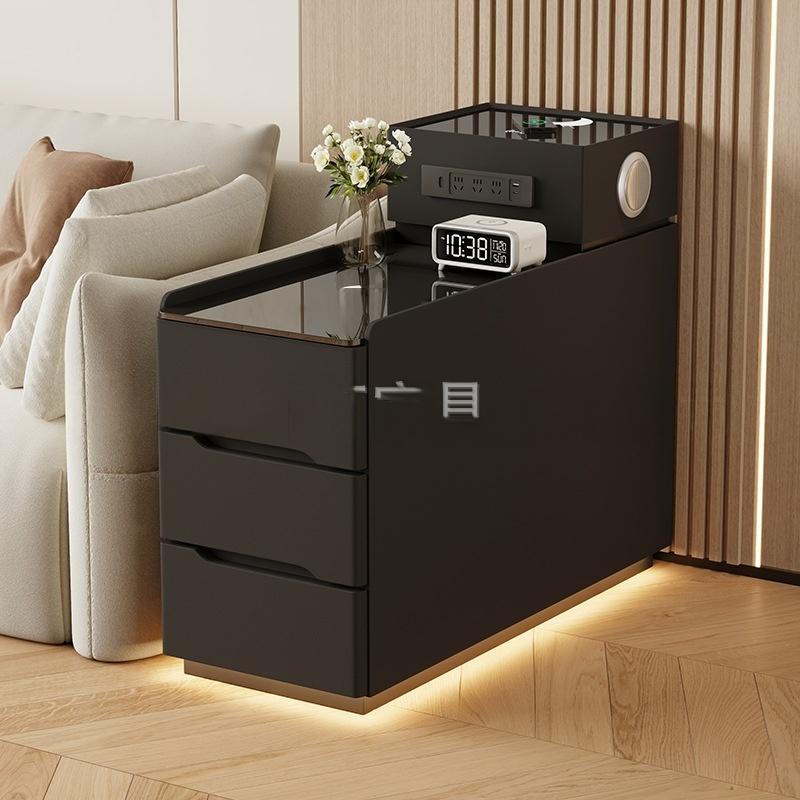 Modern Cream Tiered Smart Sofa Side Table Tempered Glass Top Three Storage Drawers with Built-in LED Ambient Light Strip - Image 19