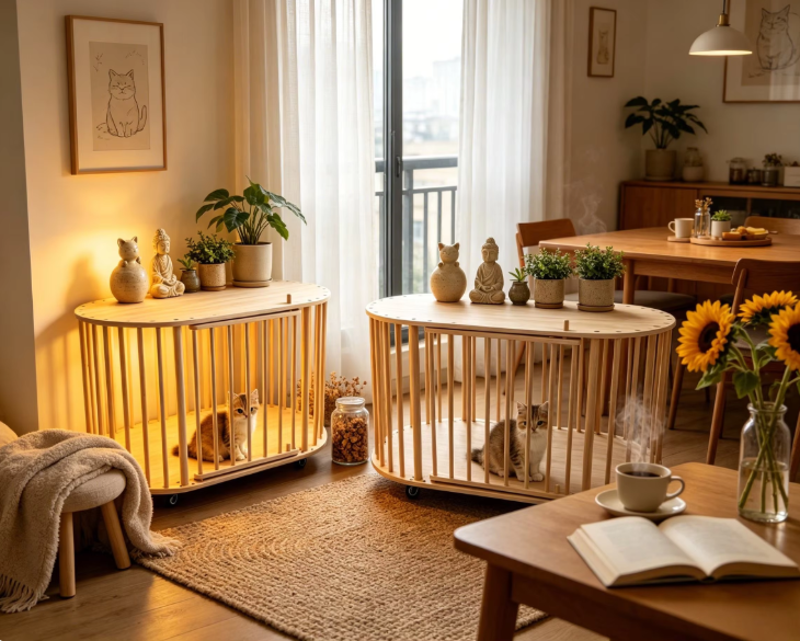 Modern Wooden Dog Crate Furniture Style Pet Cage Side Table Indoor Cat House Kennel With Wheels For Small Dogs Puppy Cats - Image 9