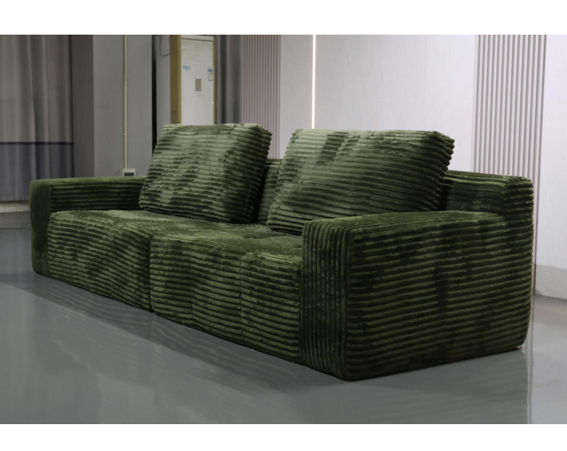 Vintage Green 3-Seater Corduroy Sofa with Tufted Seats & Back Cushions - Image 7