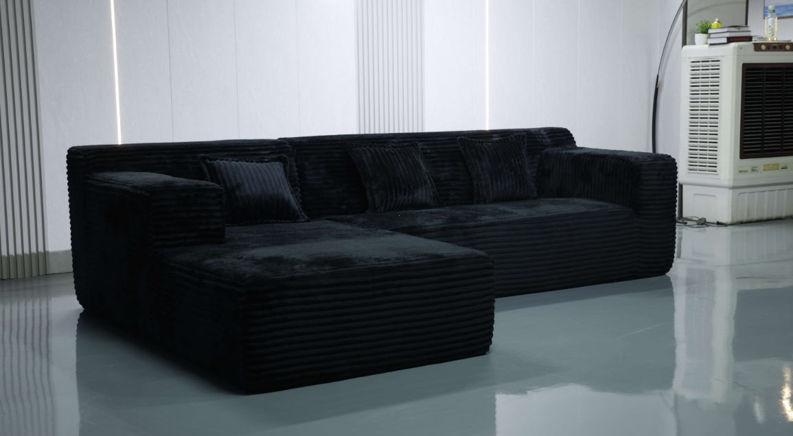 Modern Grey 3-Seater Corduroy Sofa with Adjustable Armrest Pads & Tufted Seats - Image 6
