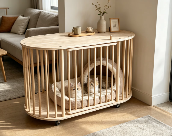 Modern Wooden Dog Crate Furniture Style Pet Cage Side Table Indoor Cat House Kennel With Wheels For Small Dogs Puppy Cats - Image 4