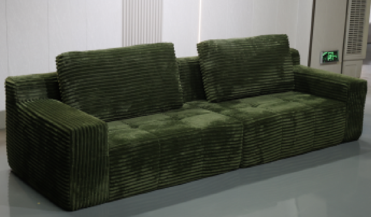 Vintage Green 3-Seater Corduroy Sofa with Tufted Seats & Back Cushions - Image 2