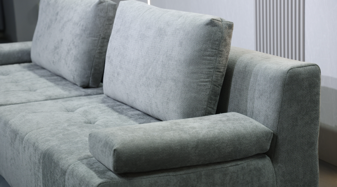 Modern Grey 3-Seater Corduroy Sofa with Adjustable Armrest Pads & Tufted Seats - Image 2